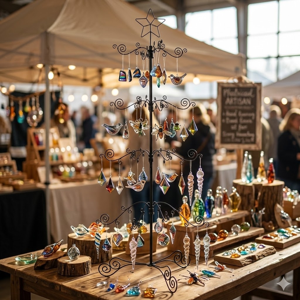 HOHIYA 3 Ft Wrought Iron Ornament Display Tree 56-Hook Metal Christmas Tree Alternative Sturdy Floor and Tabletop Stand for Glass Baubles Black